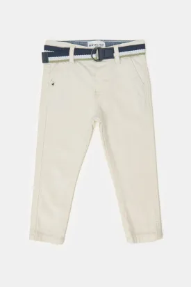 Infant Boys Cream Dobby Belted Casual Trouser