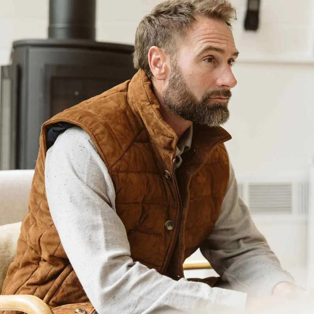 Jackson Suede Leather Down Vest | Caramel