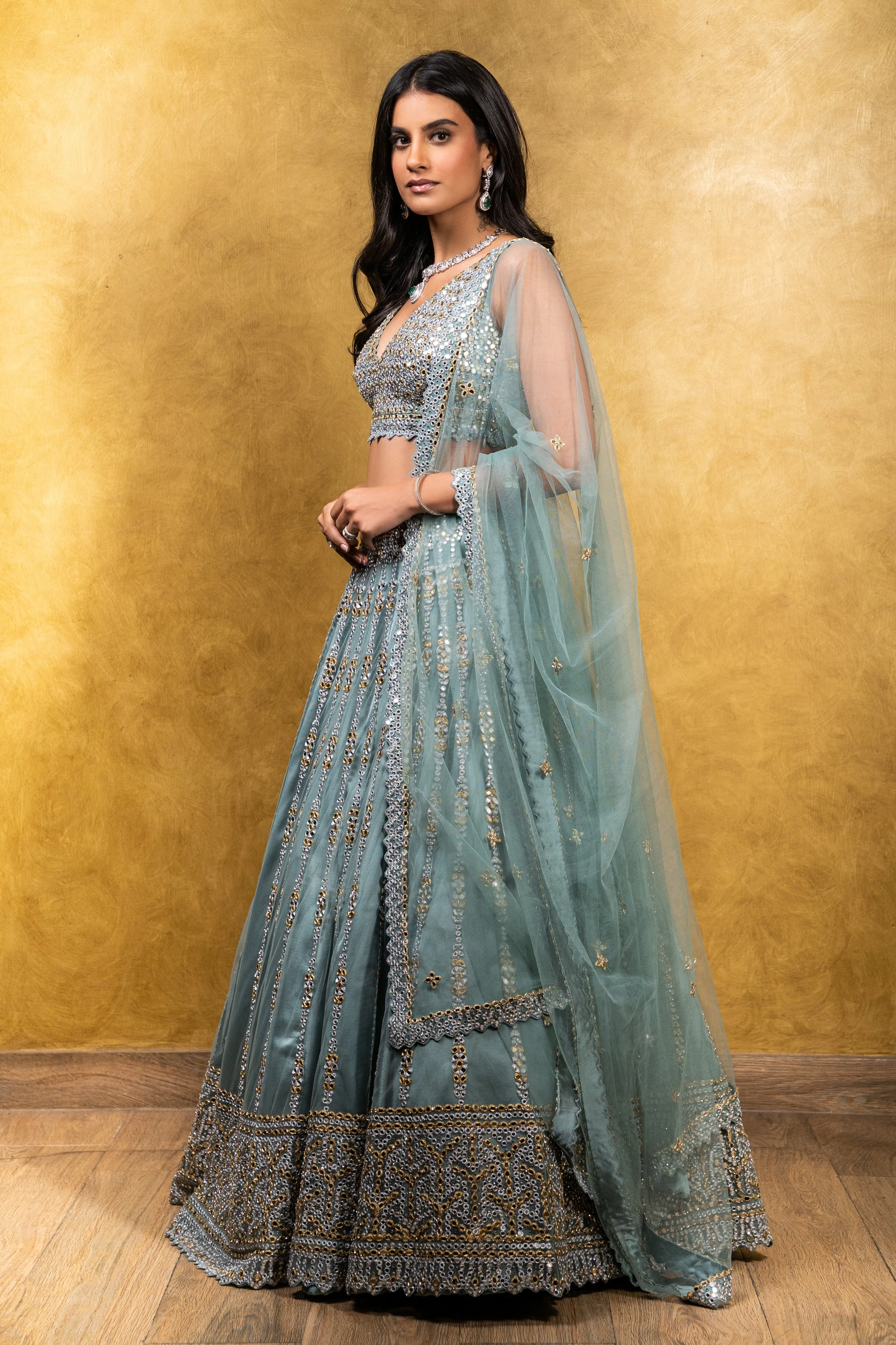 Jade Green Tulle Lehenga