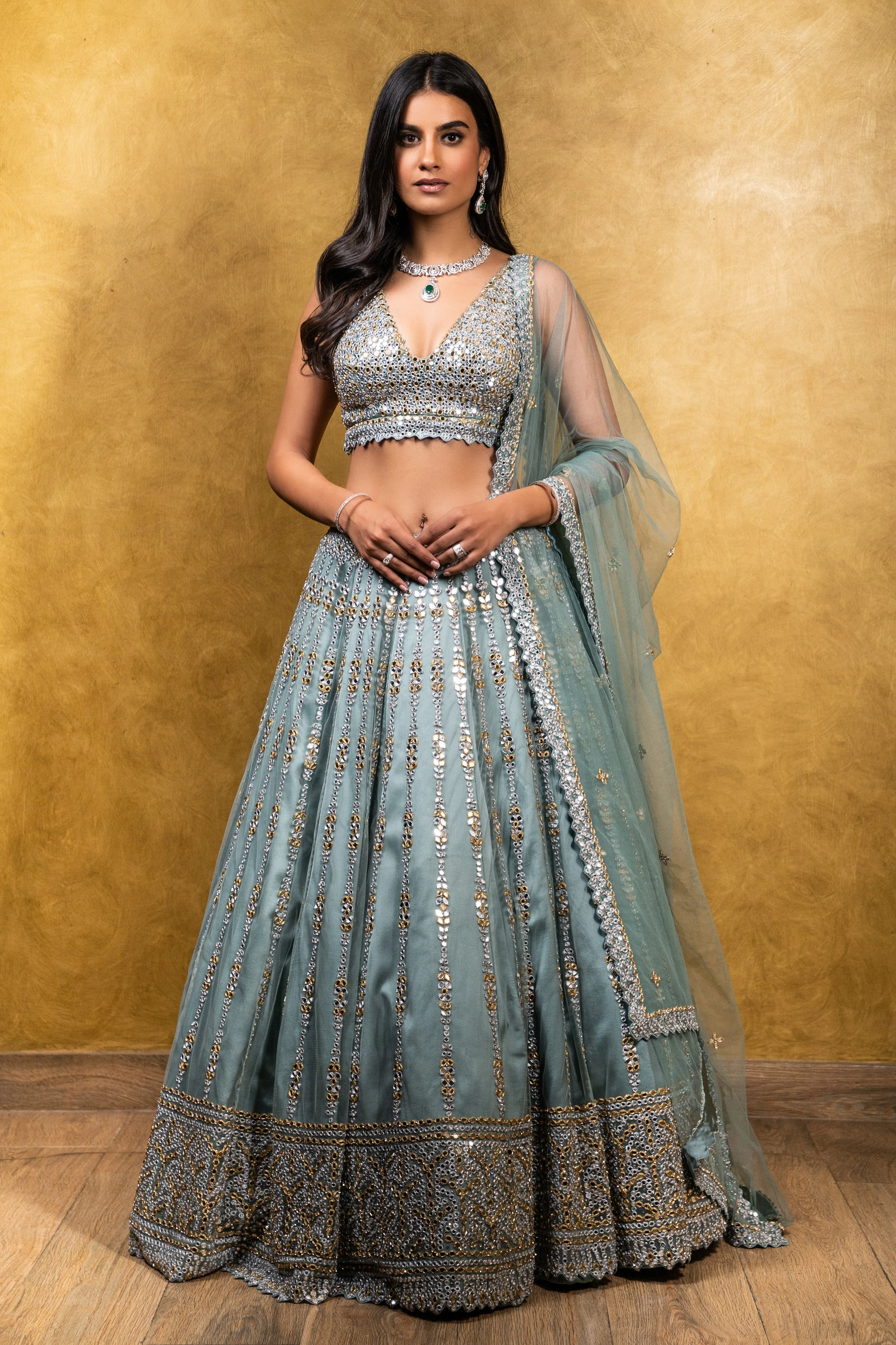 Jade Green Tulle Lehenga