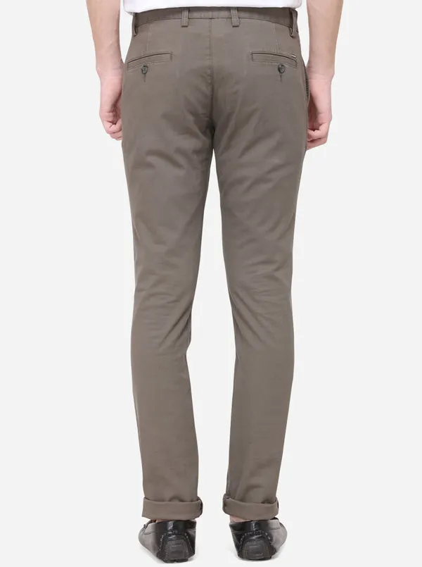 Khaki Solid Super Slim Fit Casual Trouser | Greenfibre