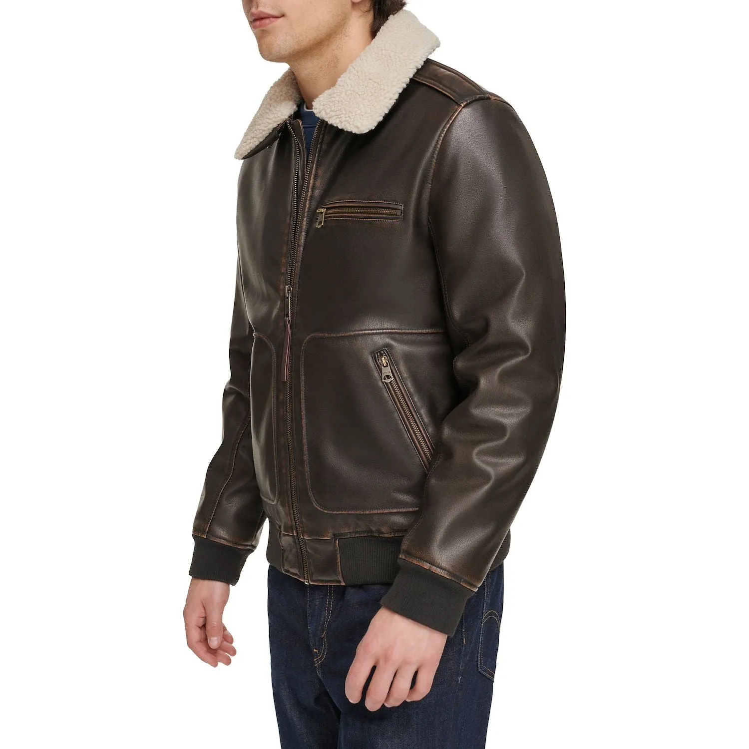 Levi's Men's Faux Leather Bomber Jacket, Dark Brown