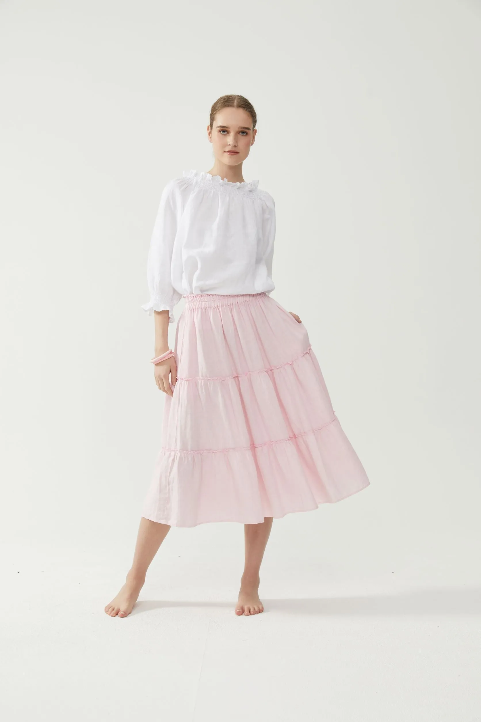 Long Rah Rah Skirt Pink