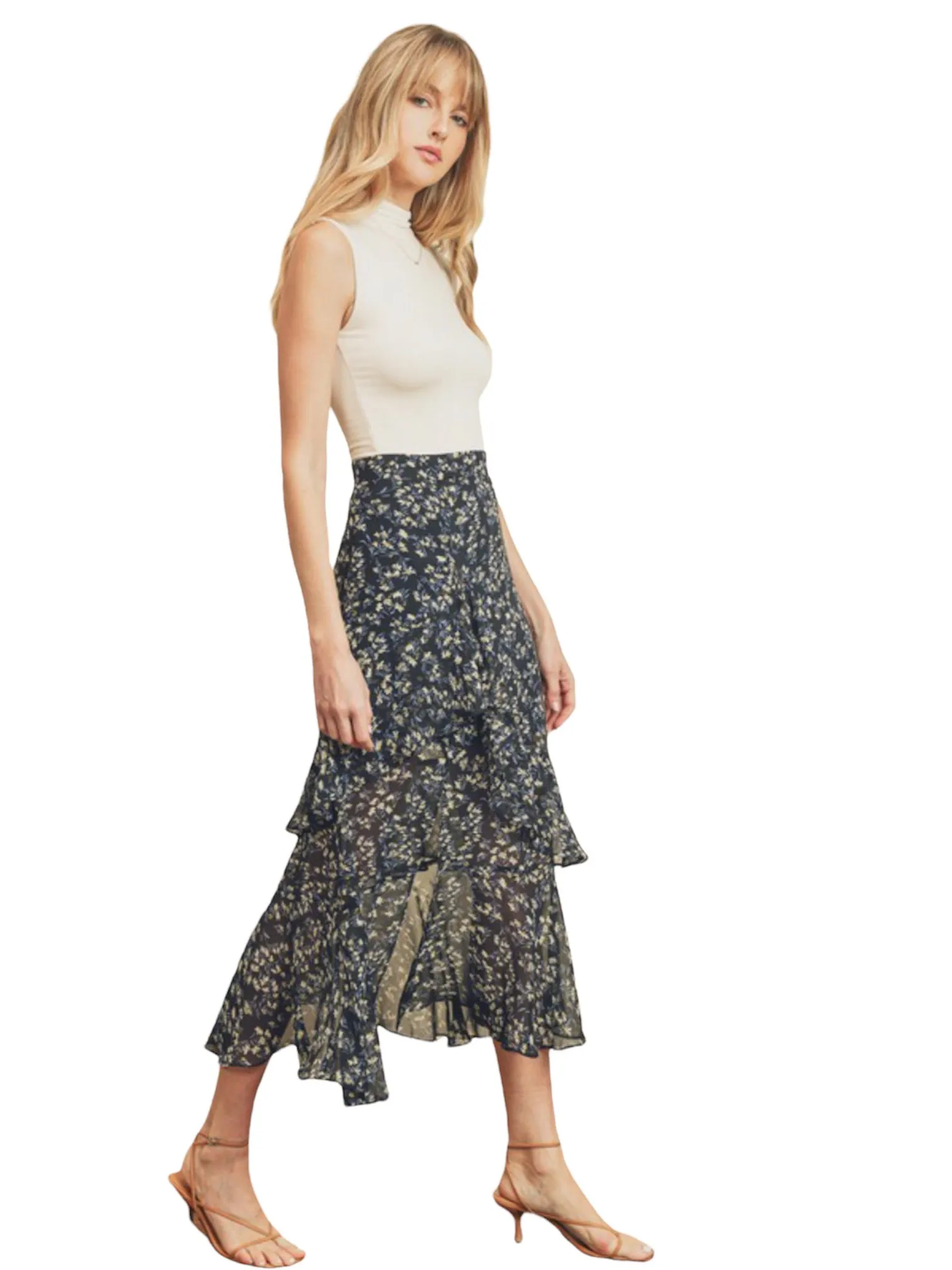 Love In A Mist Floral Print Midi Skirt