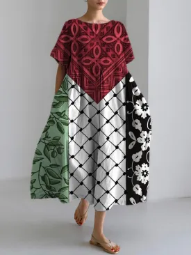 LS01  I hope for peace forever printed long skirt positioning print geometric flower pattern women's dress