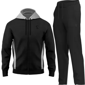 Men's Black Tracksuit Zip up Fleece Hoodie & Joggers