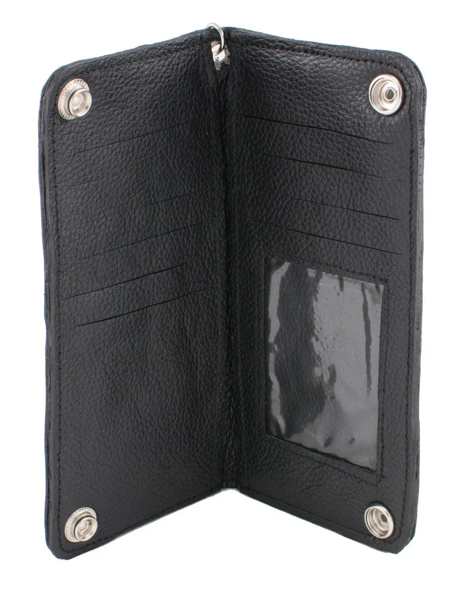 Milwaukee Leather MLW7870 Men's 7" Black Premium Leather Bi-Fold Wallet w/ Anti-Theft Stainless Steel Chain