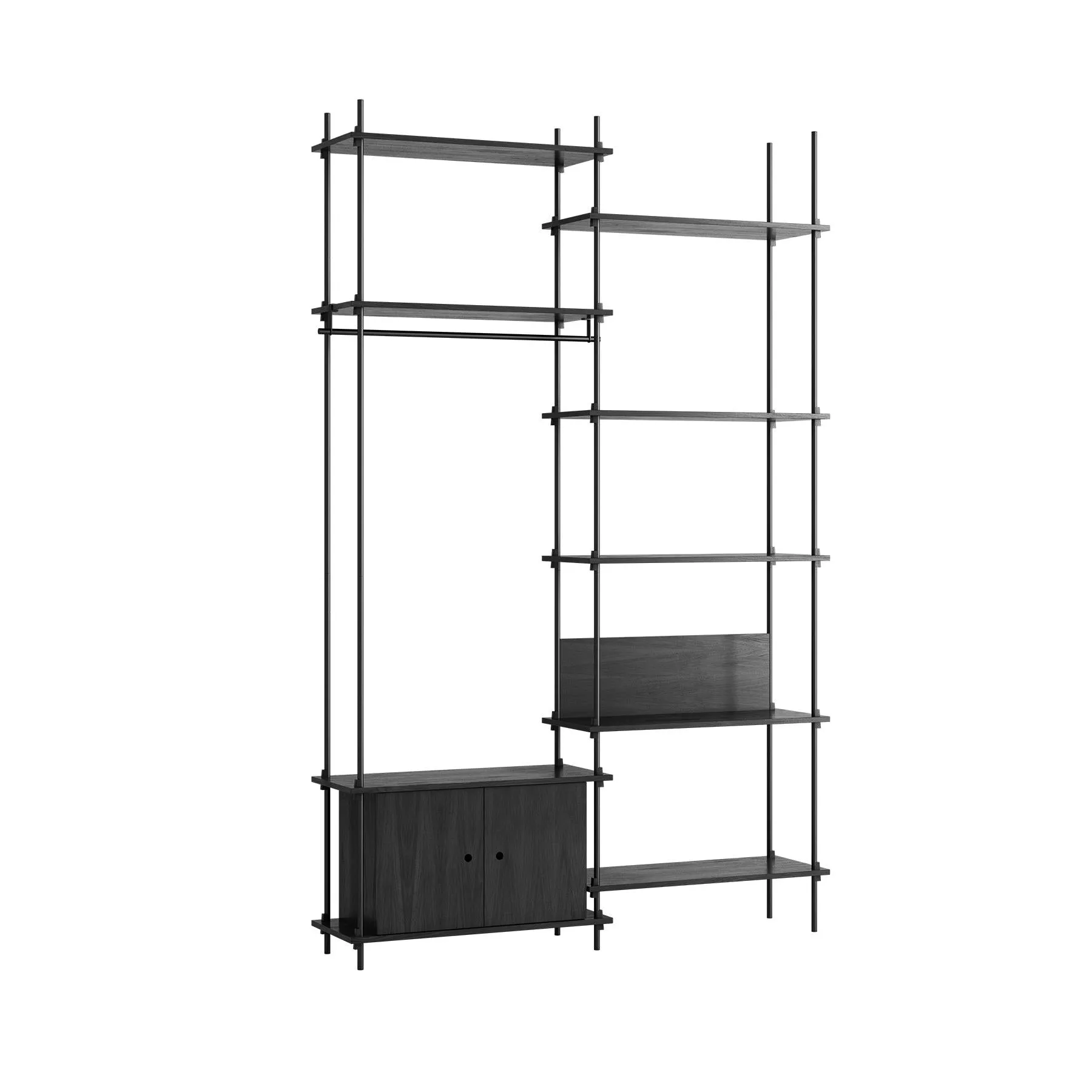 MOEBE double shelving system, 1 cabinet, desk and clothes rail