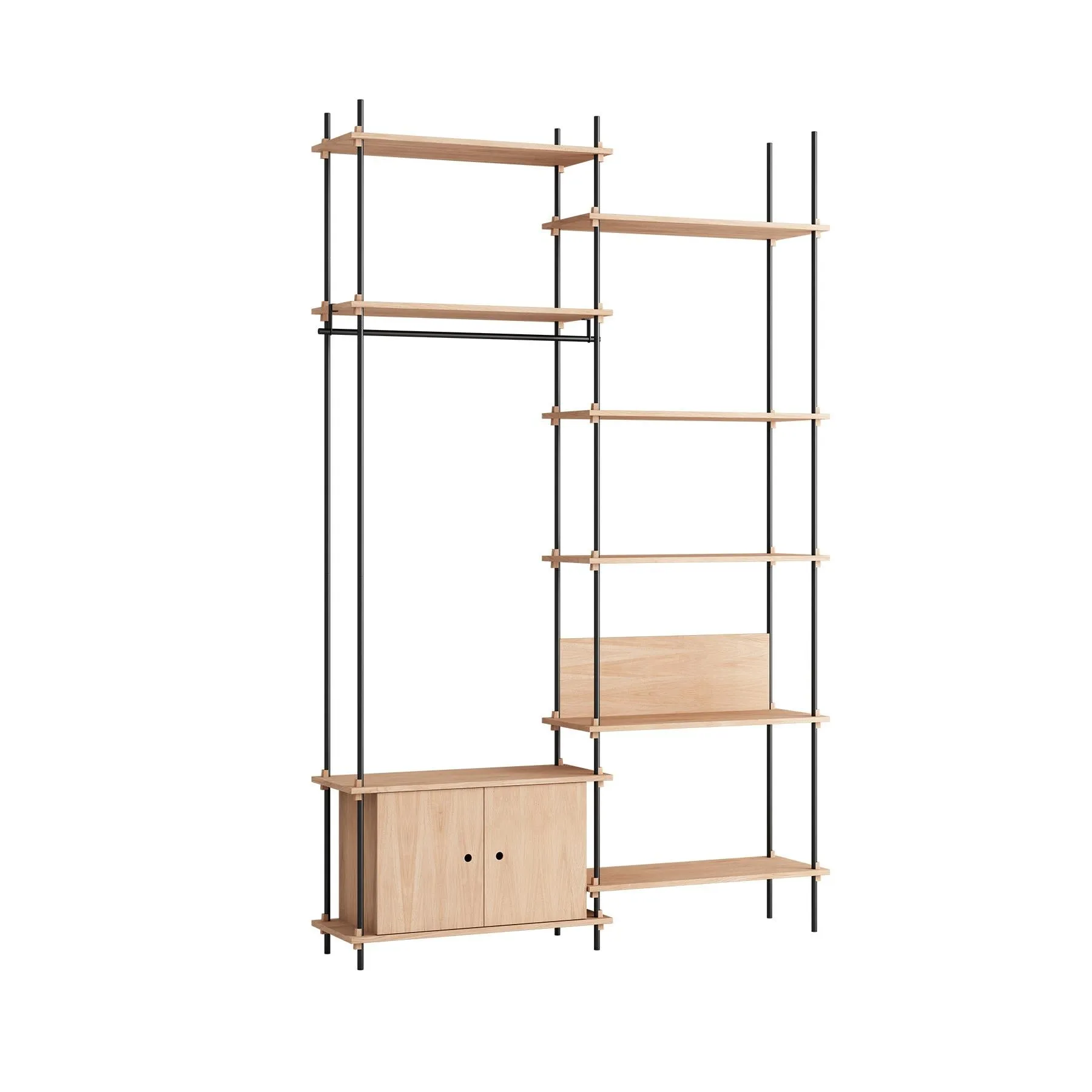 MOEBE double shelving system, 1 cabinet, desk and clothes rail