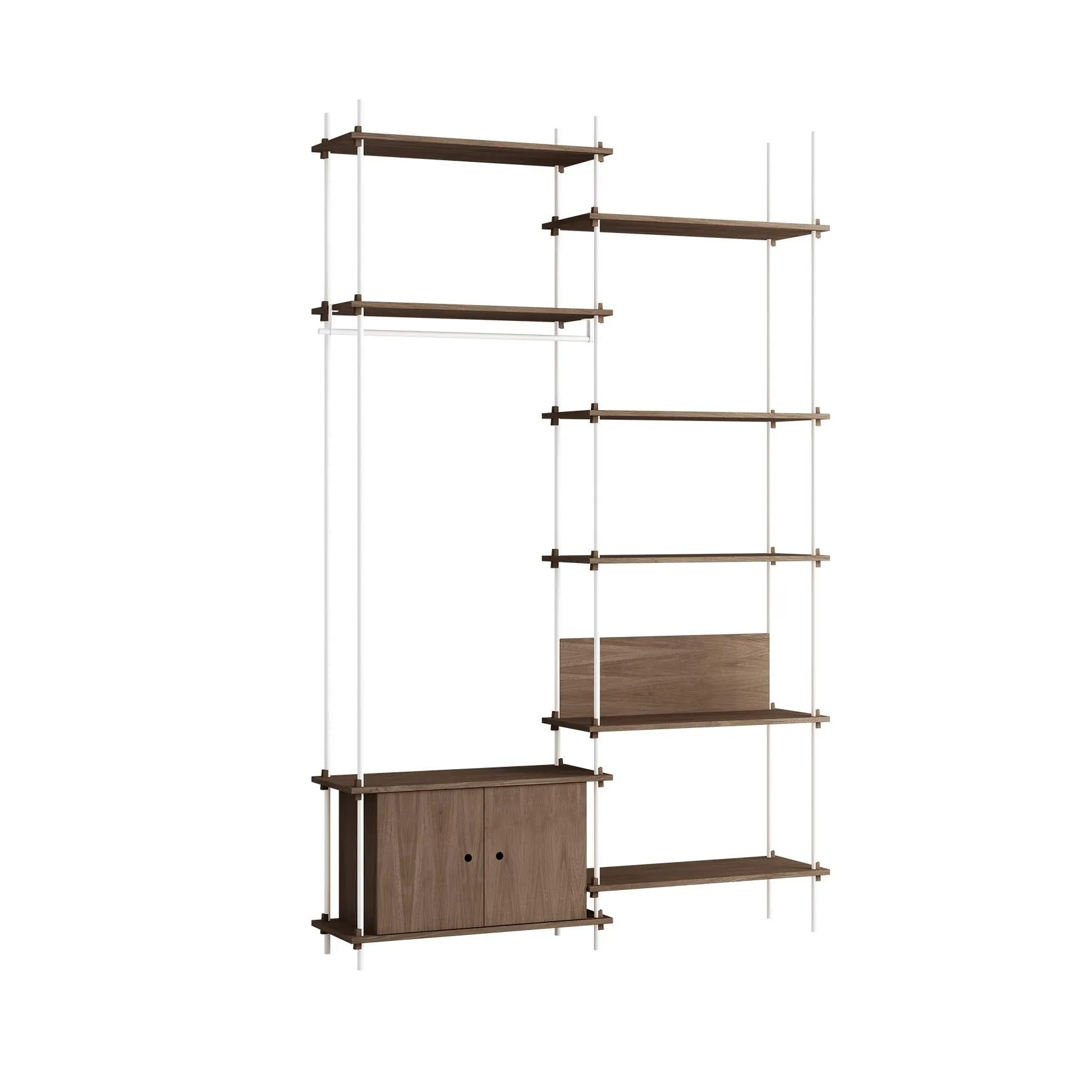 MOEBE double shelving system, 1 cabinet, desk and clothes rail