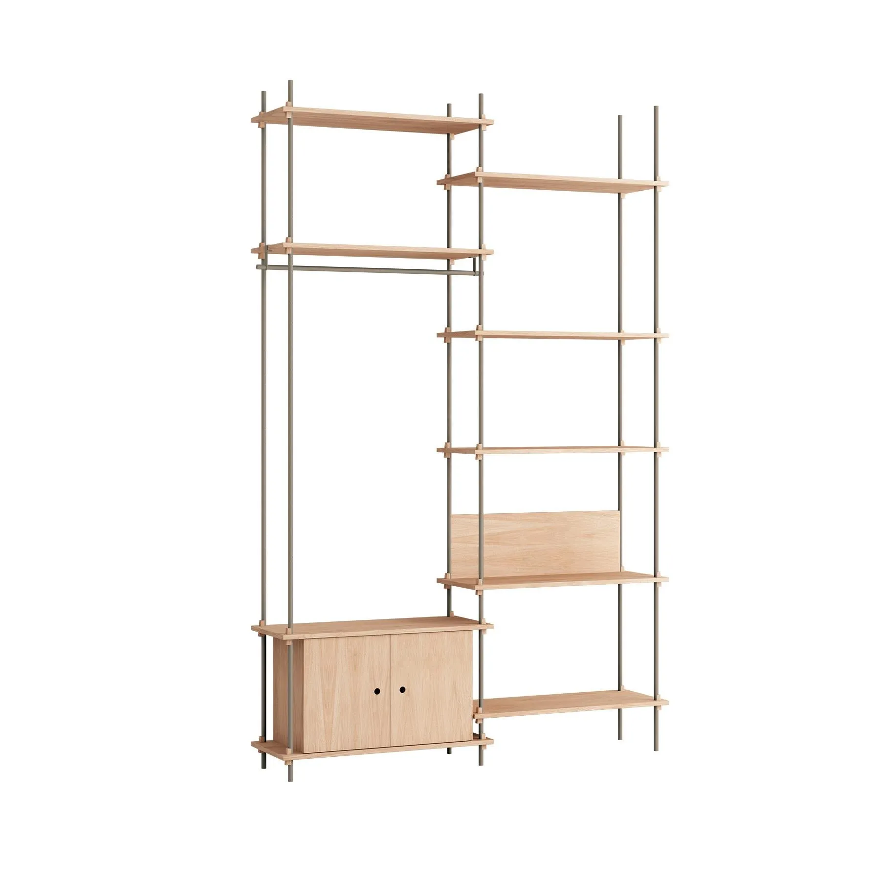 MOEBE double shelving system, 1 cabinet, desk and clothes rail