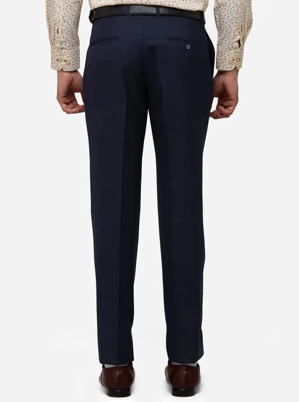 Navy Blue Classic Fit Solid Formal Trouser | JadeBlue