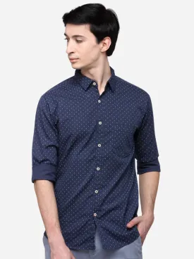 Navy Blue Slim Fit Printed Casual Shirt | Greenfibre