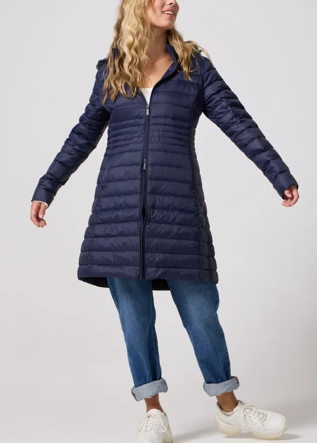 Navy Duck Down Midi Puffer Coat