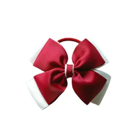 Opal Bow Hair Bobble Maroon / White