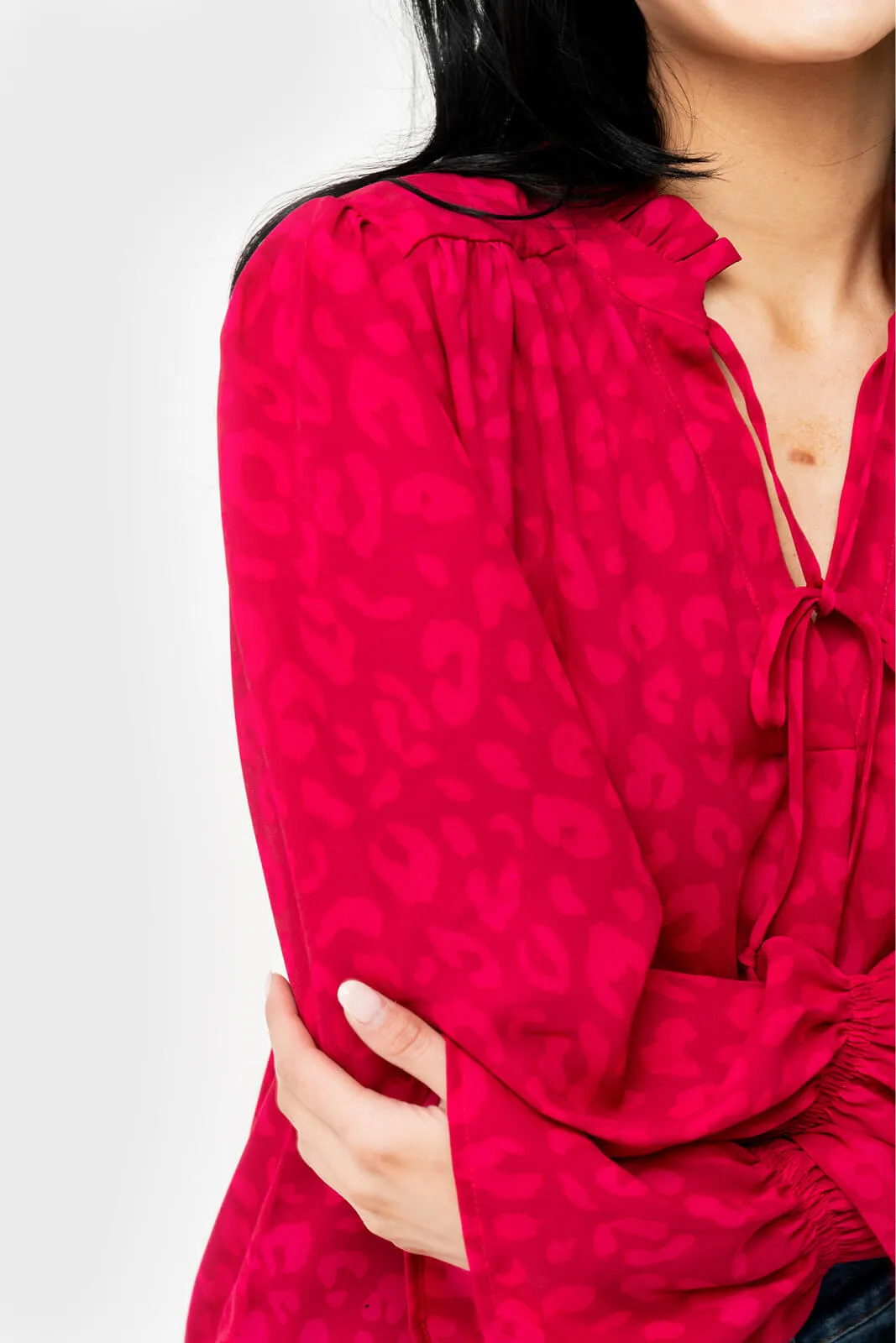 Open Tie Neck Voluminous Blouse