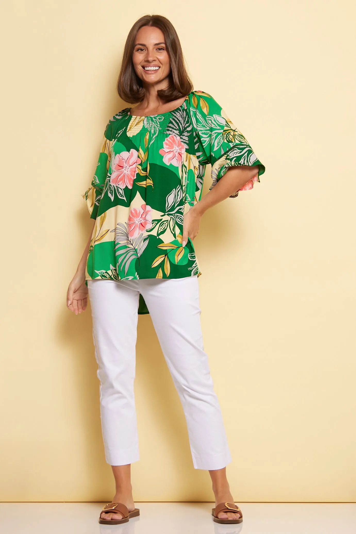 Palm Cove Top - Emerald/Pink Floral Top