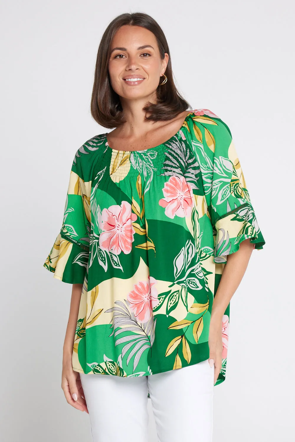 Palm Cove Top - Emerald/Pink Floral Top