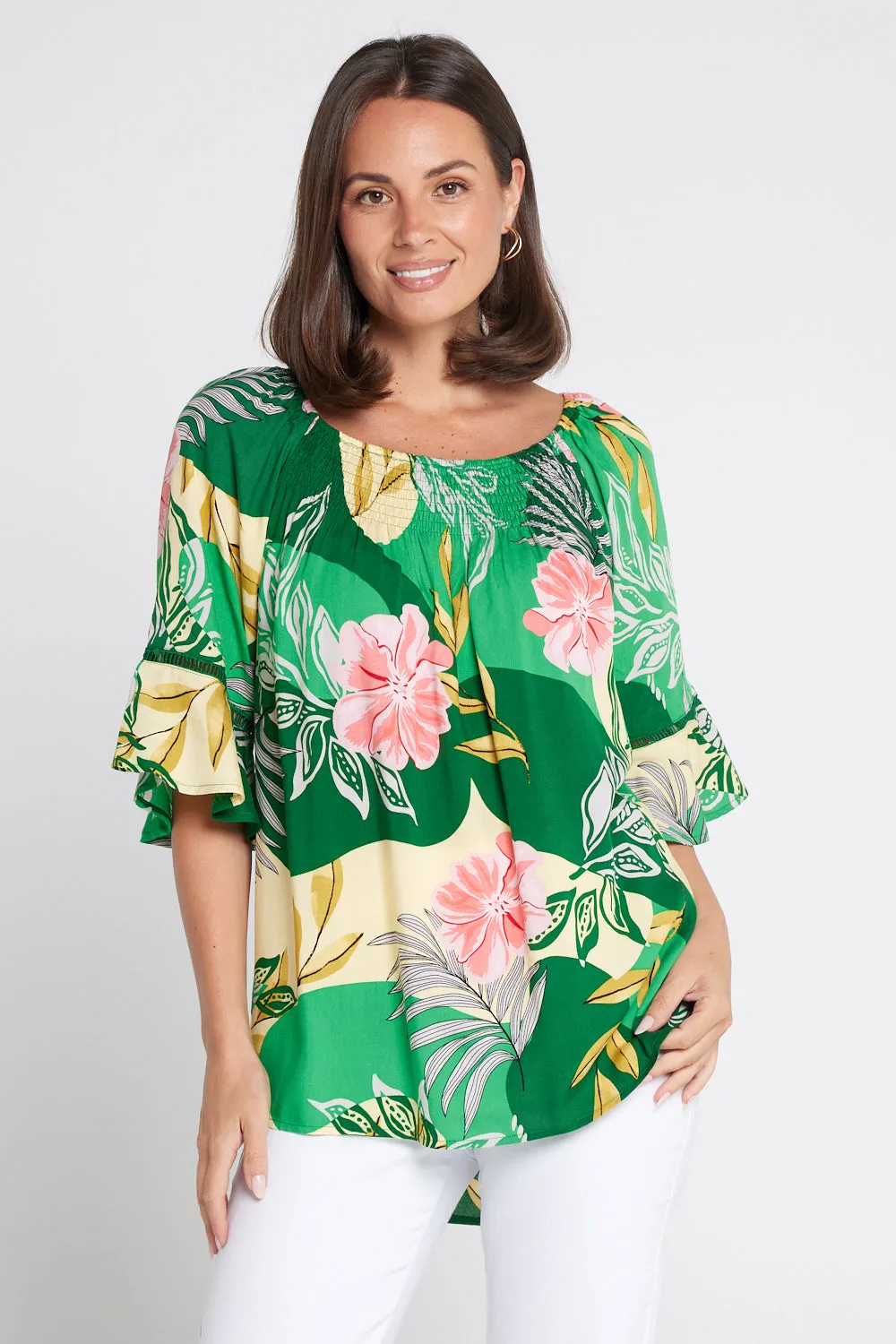 Palm Cove Top - Emerald/Pink Floral Top