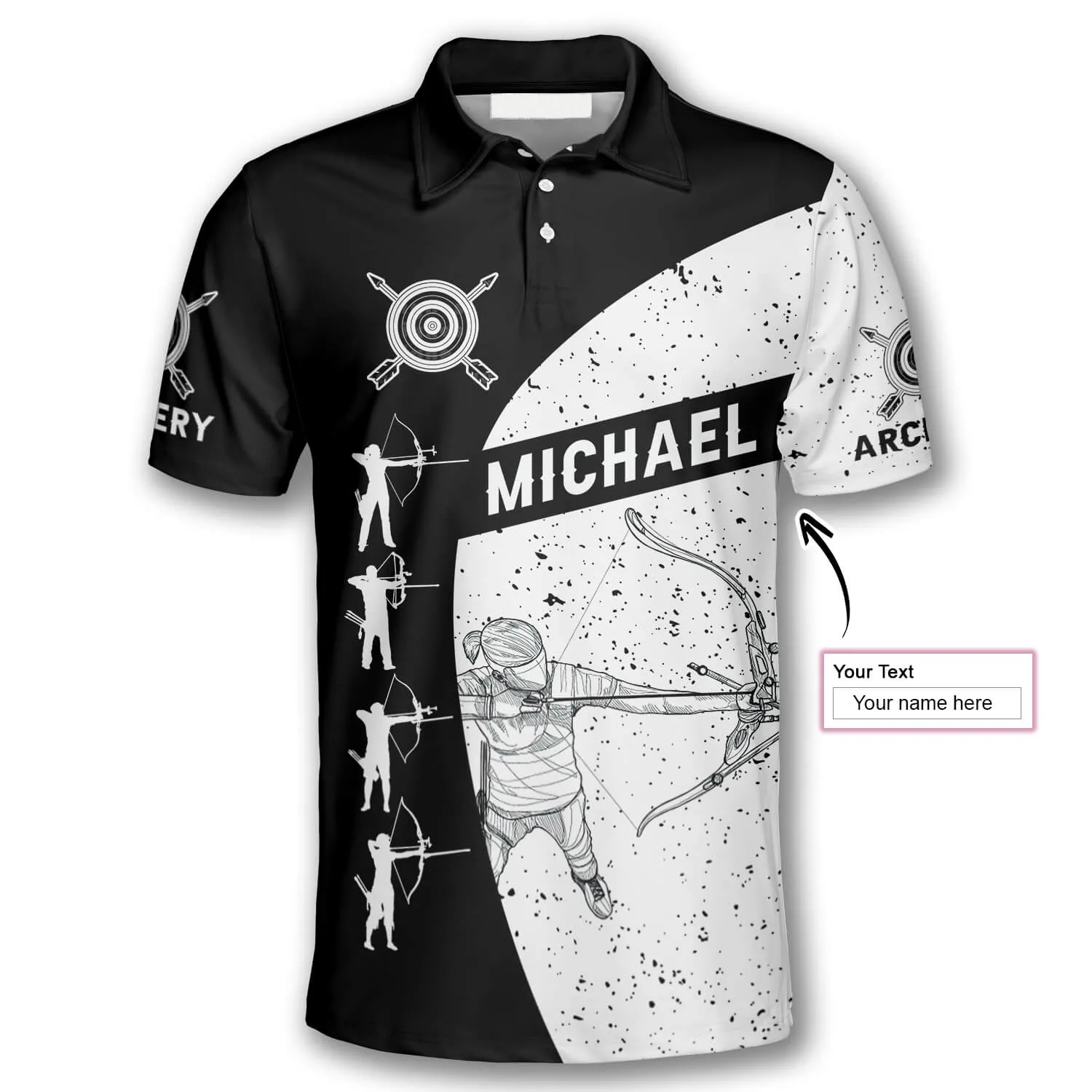 Personalized Archery Silhouettes Black White Version Custom Archery Polo Shirts for Men