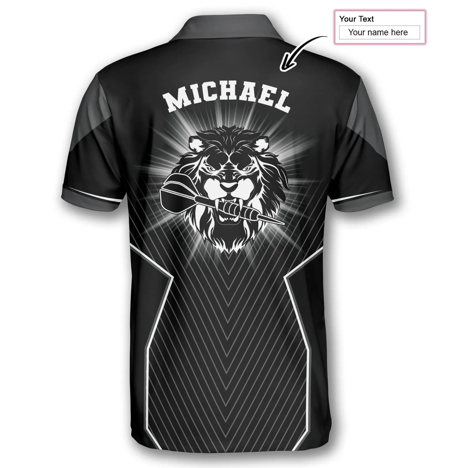 Personalized Black Lion Custom Polo Shirts, Custom Name Team Lion Dart Shirt