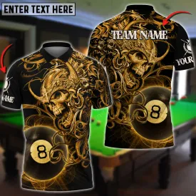 Personalized Name, Team Name Billiards Viking Skull Warrior 3D Polo Shirt, Gift for Billiard Lovers