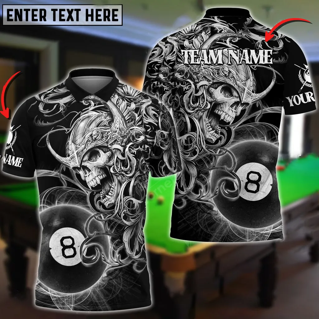 Personalized Name, Team Name Billiards Viking Skull Warrior 3D Polo Shirt, Gift for Billiard Lovers