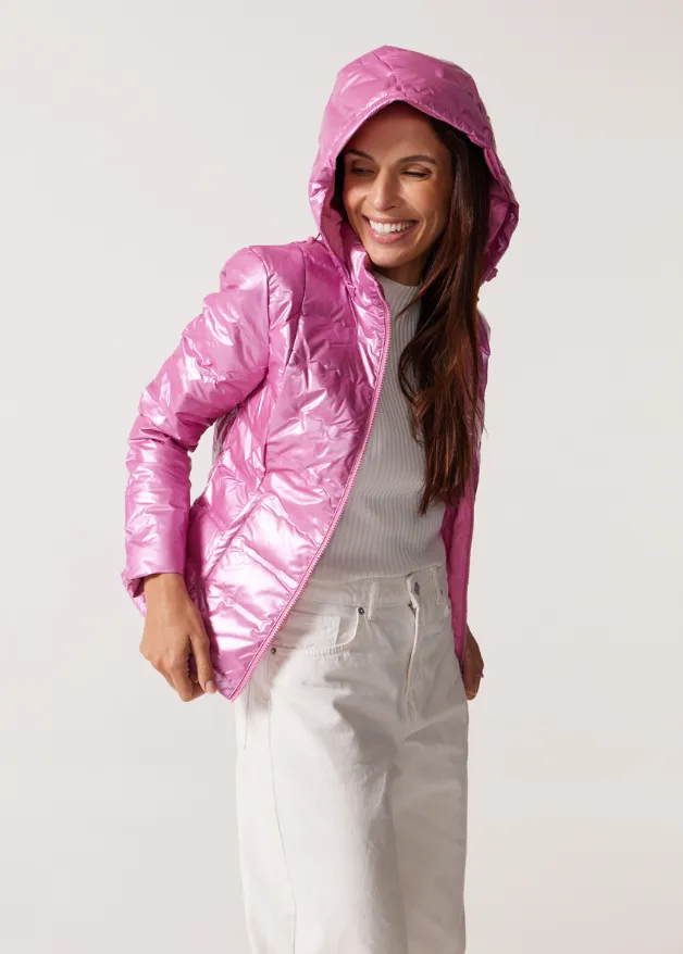 Pink Metallic Duck Down Puffer Jacket