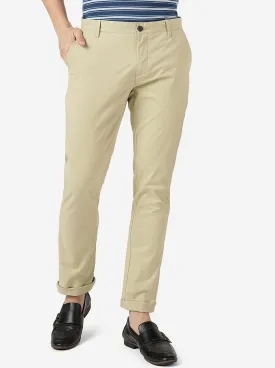 Pista Cream Solid Uno Fit Casual Trouser | JadeBlue