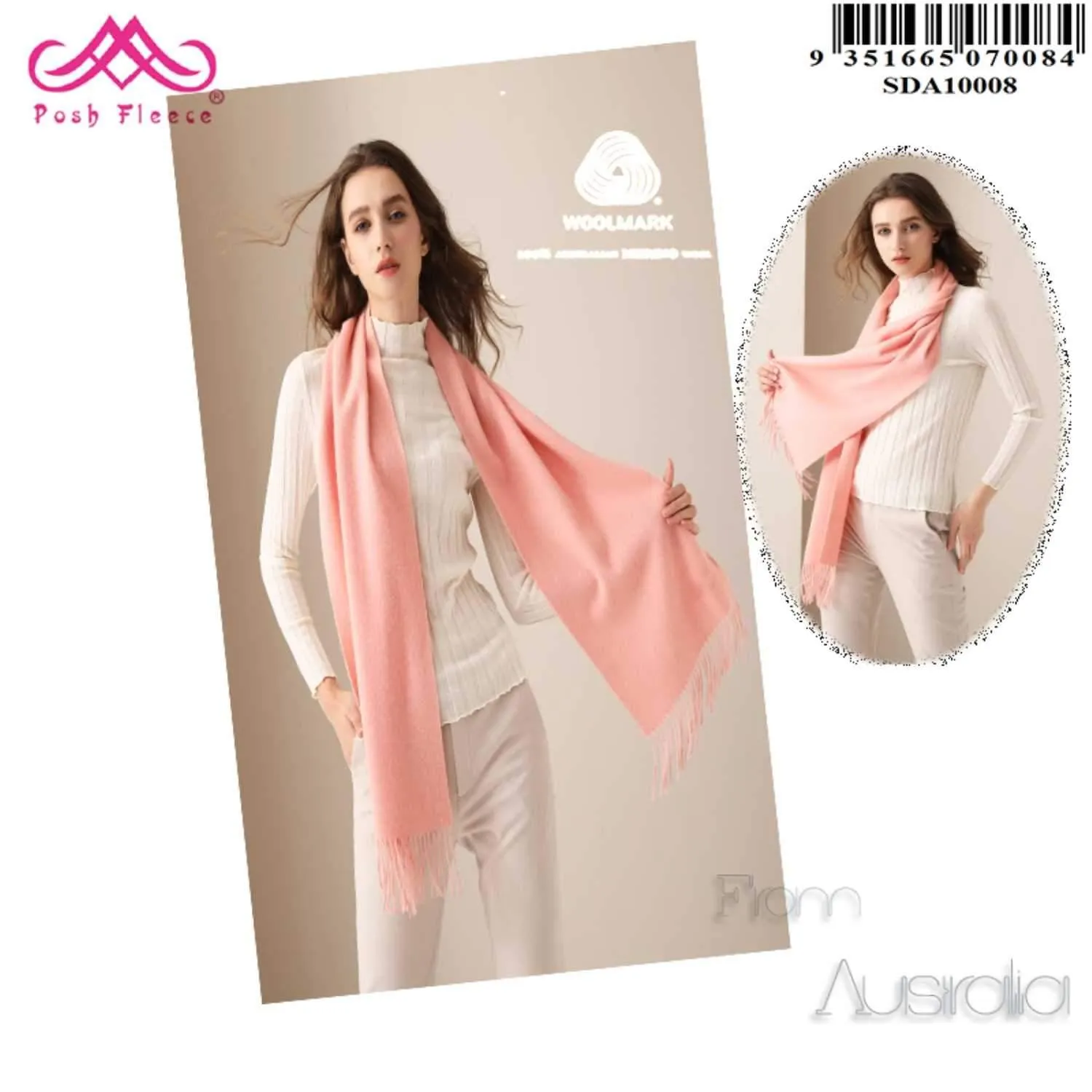 POSH FLEECE Pure Wool Scarf with Fringe Pink