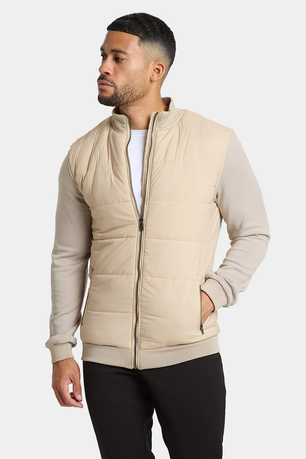 Quilted Hybrid Jacket in Stone