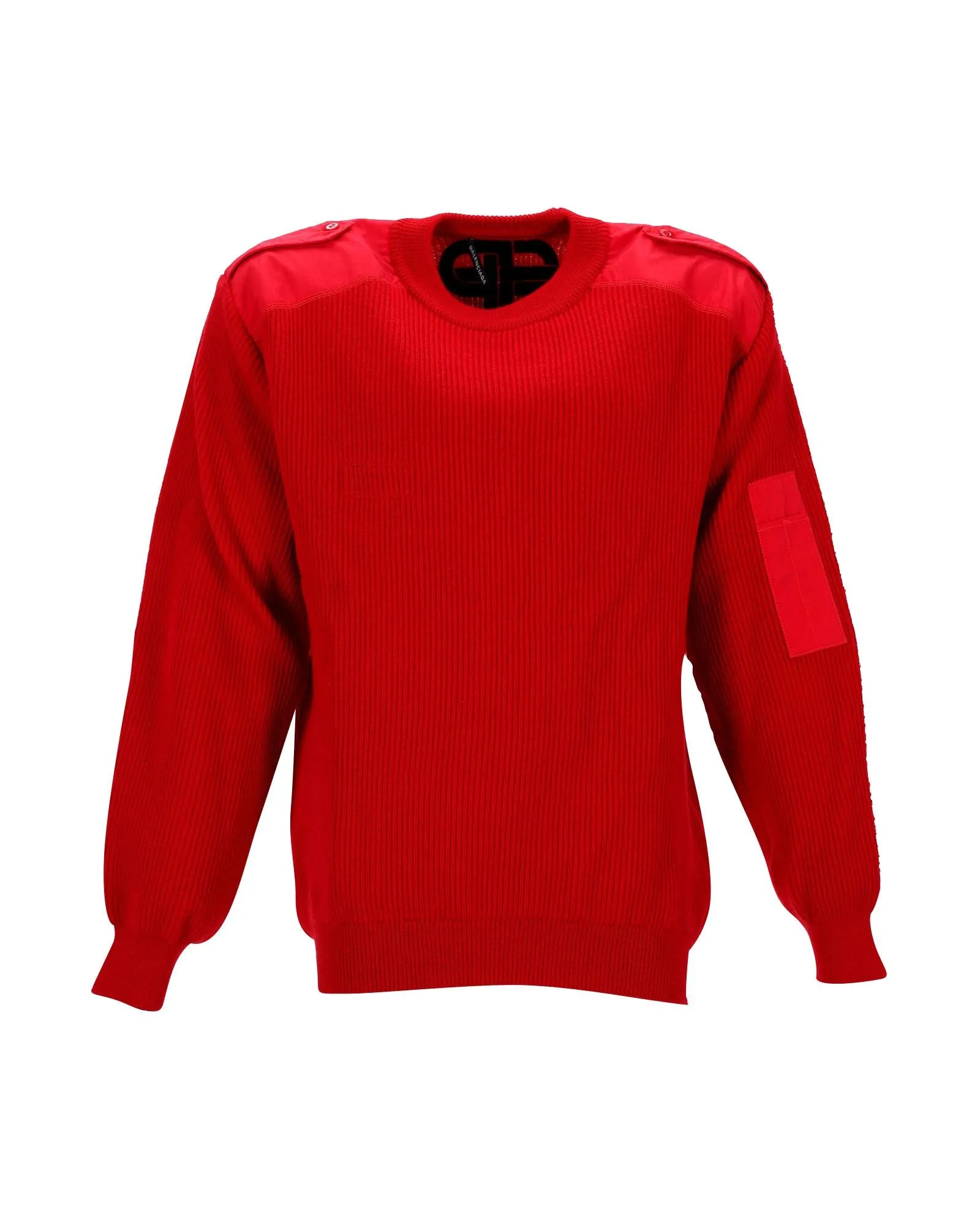 Red Wool Ribbed-Knit Sweater with Epaulettes