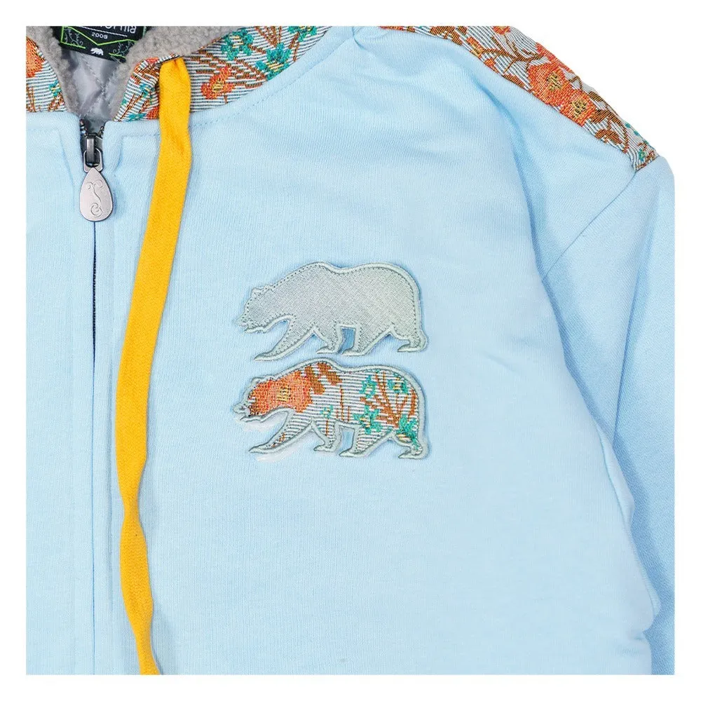 Removable Bear Floral Blue Zip Up Hoodie