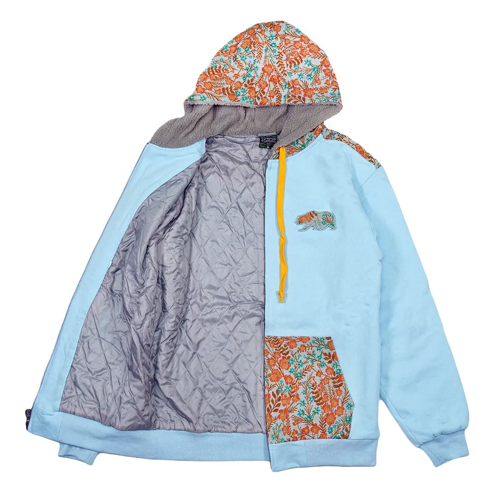 Removable Bear Floral Blue Zip Up Hoodie