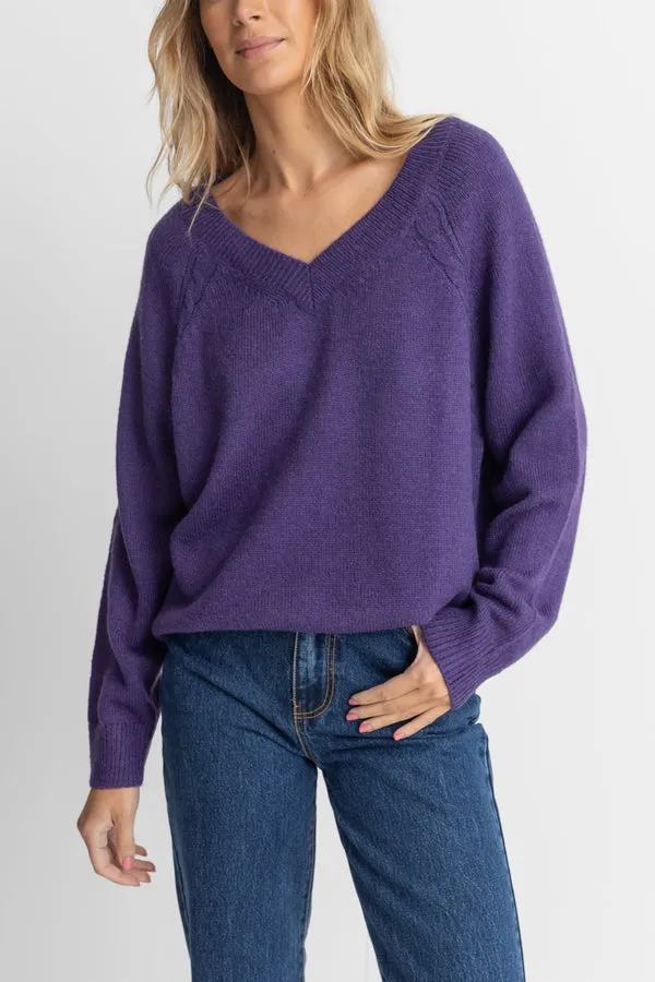 Rhythm Moonstone Oversized V Neck Knit - PLUM