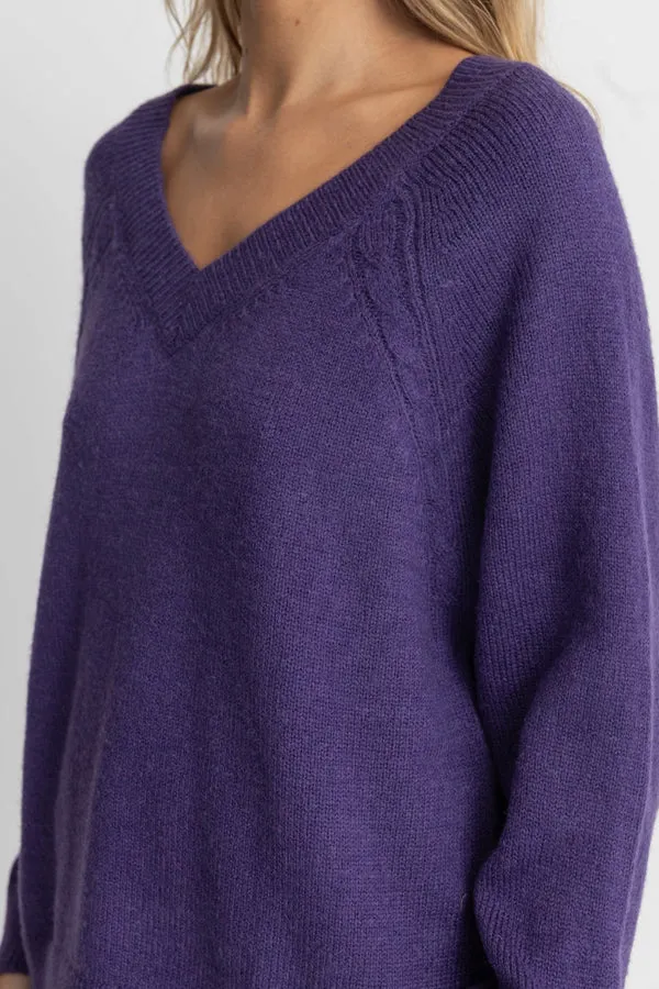 Rhythm Moonstone Oversized V Neck Knit - PLUM