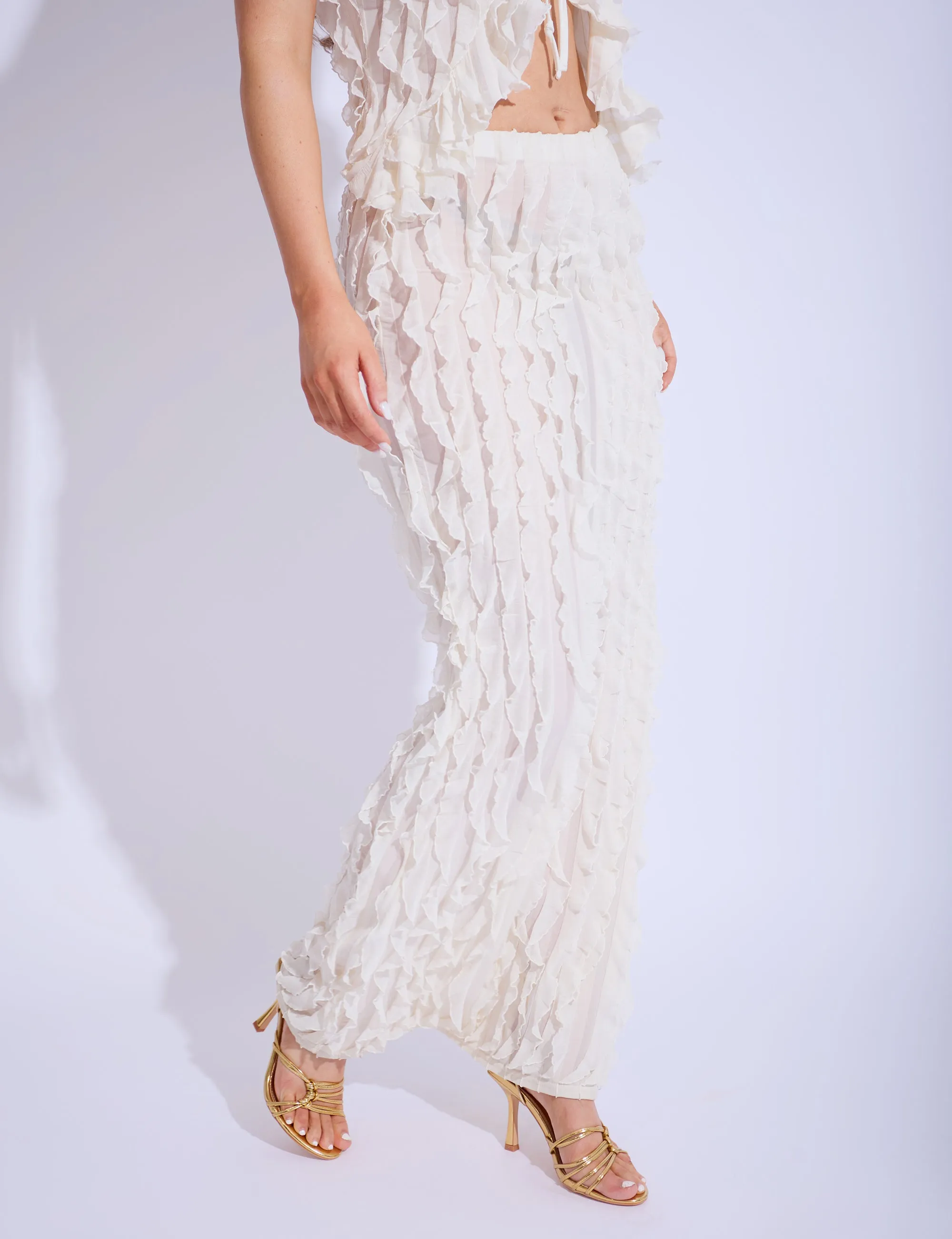 Ruffled Detail Maxi Skirt Cream