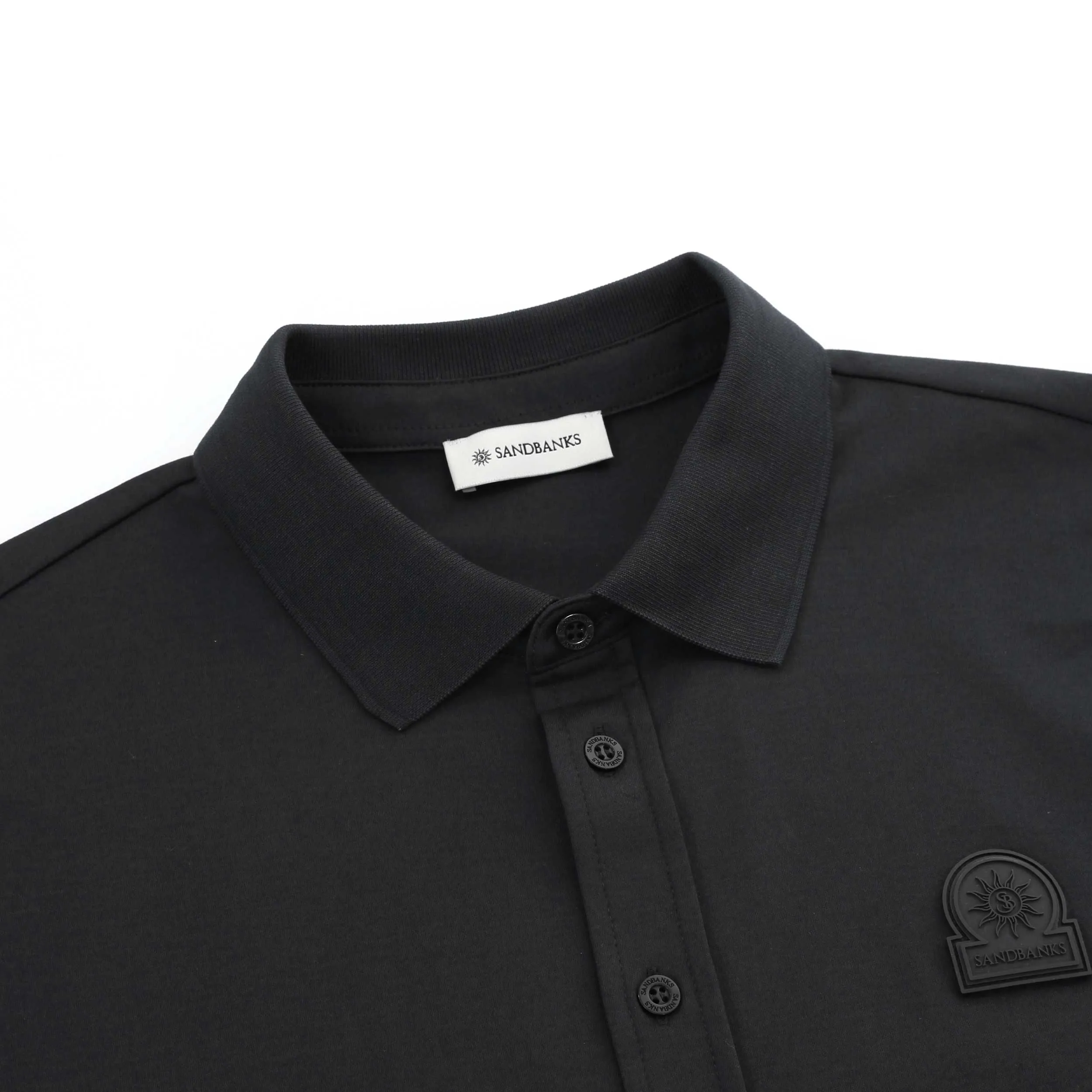 Sandbanks Interlock Full button Polo Shirt in Black