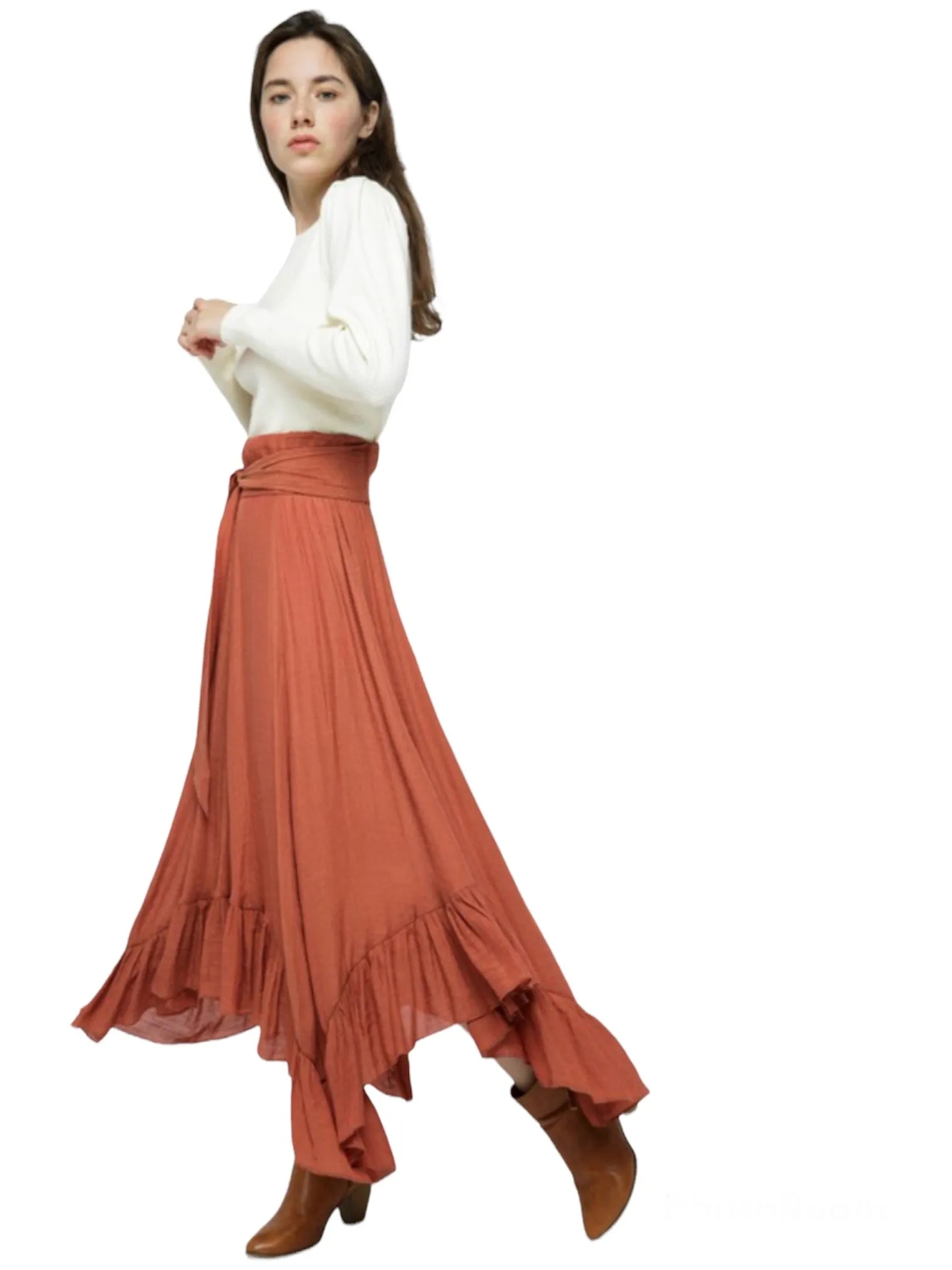 Scarlett’s Fluttery Flowy Maxi Skirt- Terra Cotta