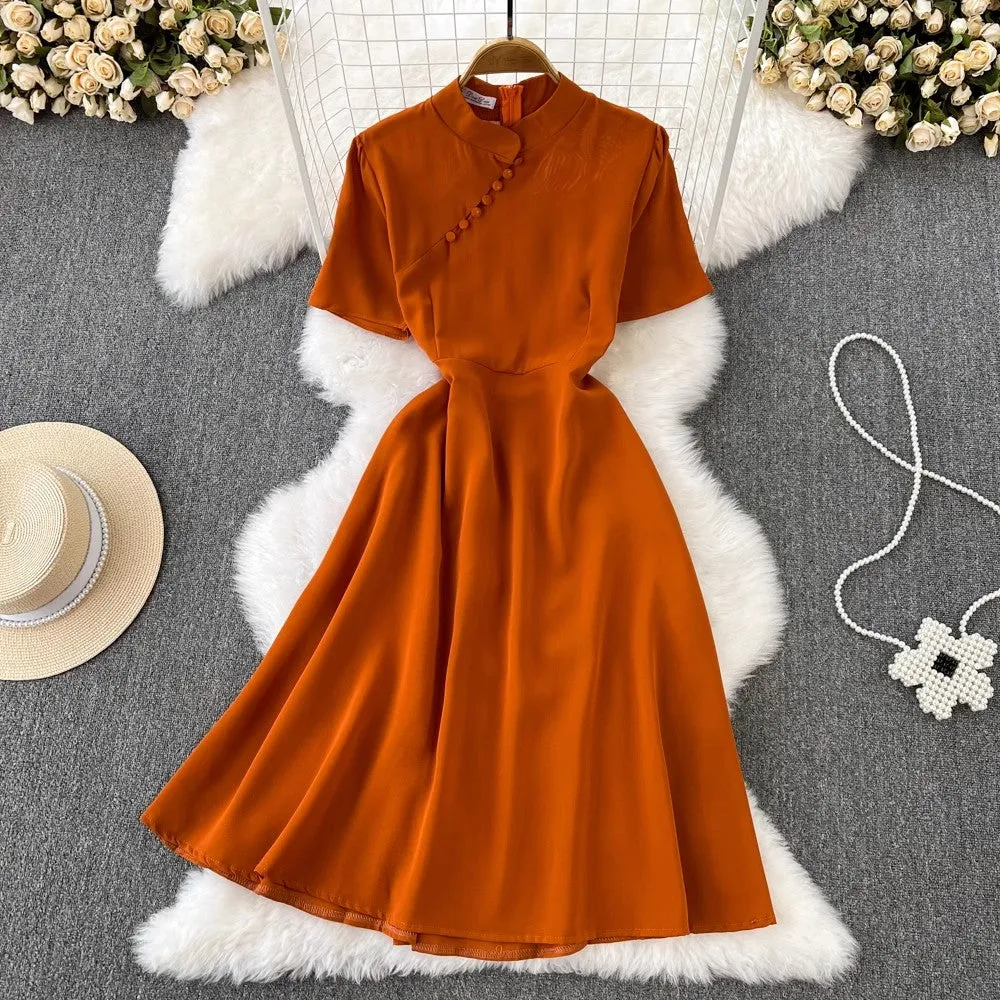 short-sleeved A-line dress elegant long skirt     S4328