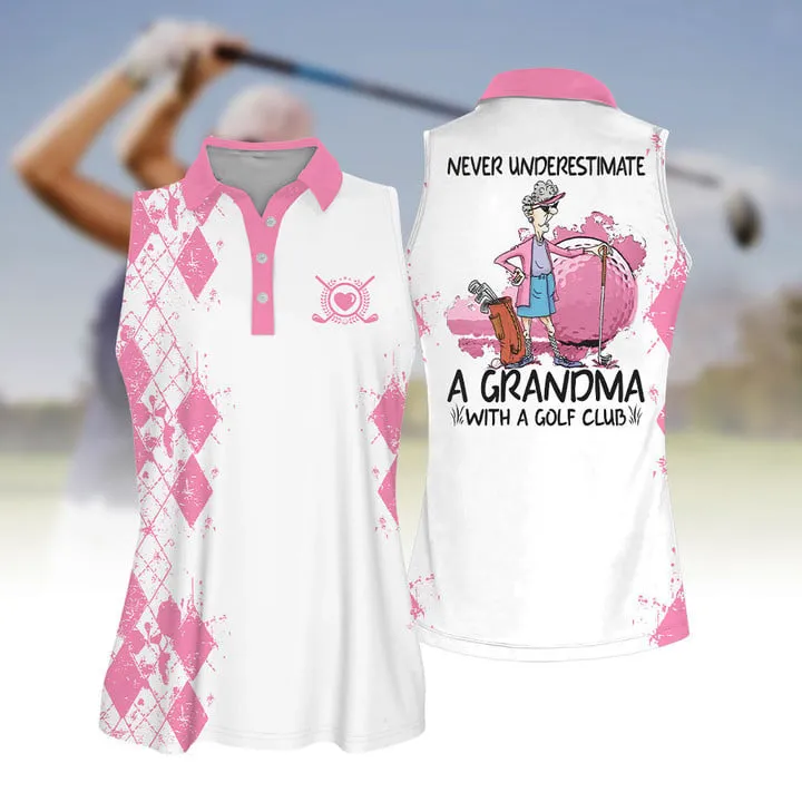 Sleeve Women Polo Shirt For Ladies Never Underestimate A Grandma With A Golf Club