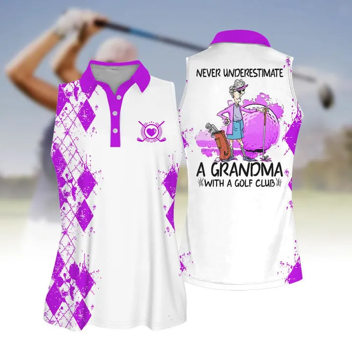 Sleeve Women Polo Shirt For Ladies Never Underestimate A Grandma With A Golf Club