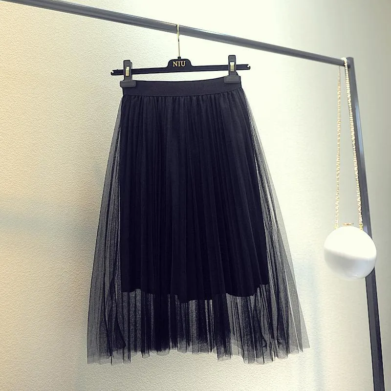 Soft Light Long Gauze Elastic Elegant Skirt