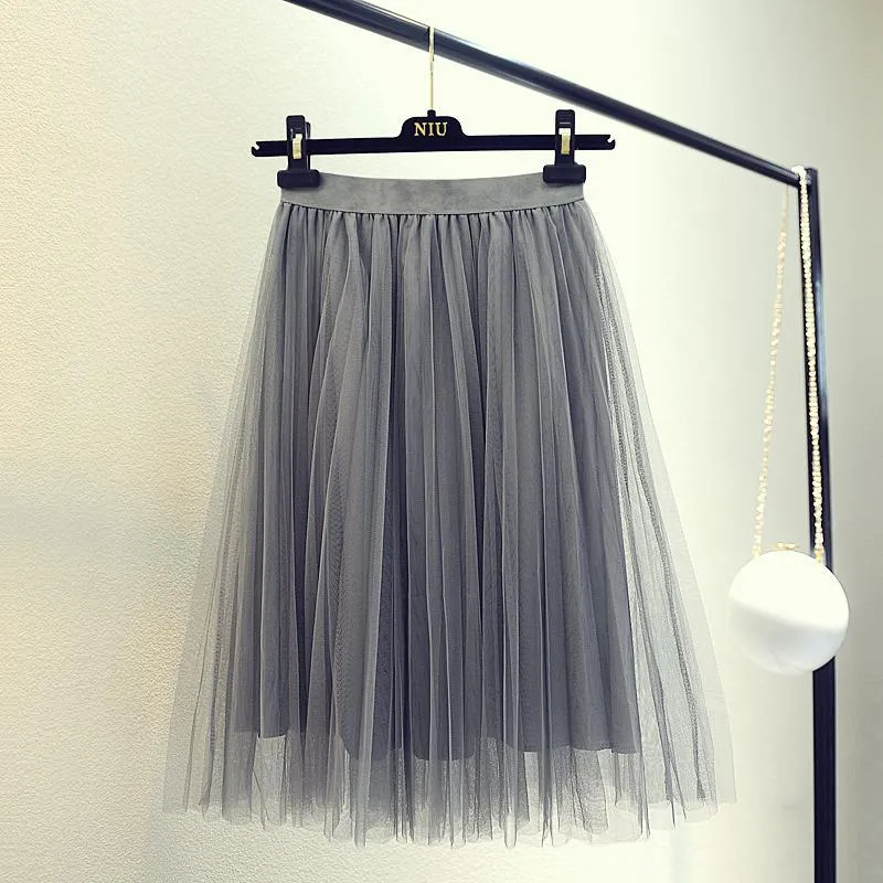 Soft Light Long Gauze Elastic Elegant Skirt