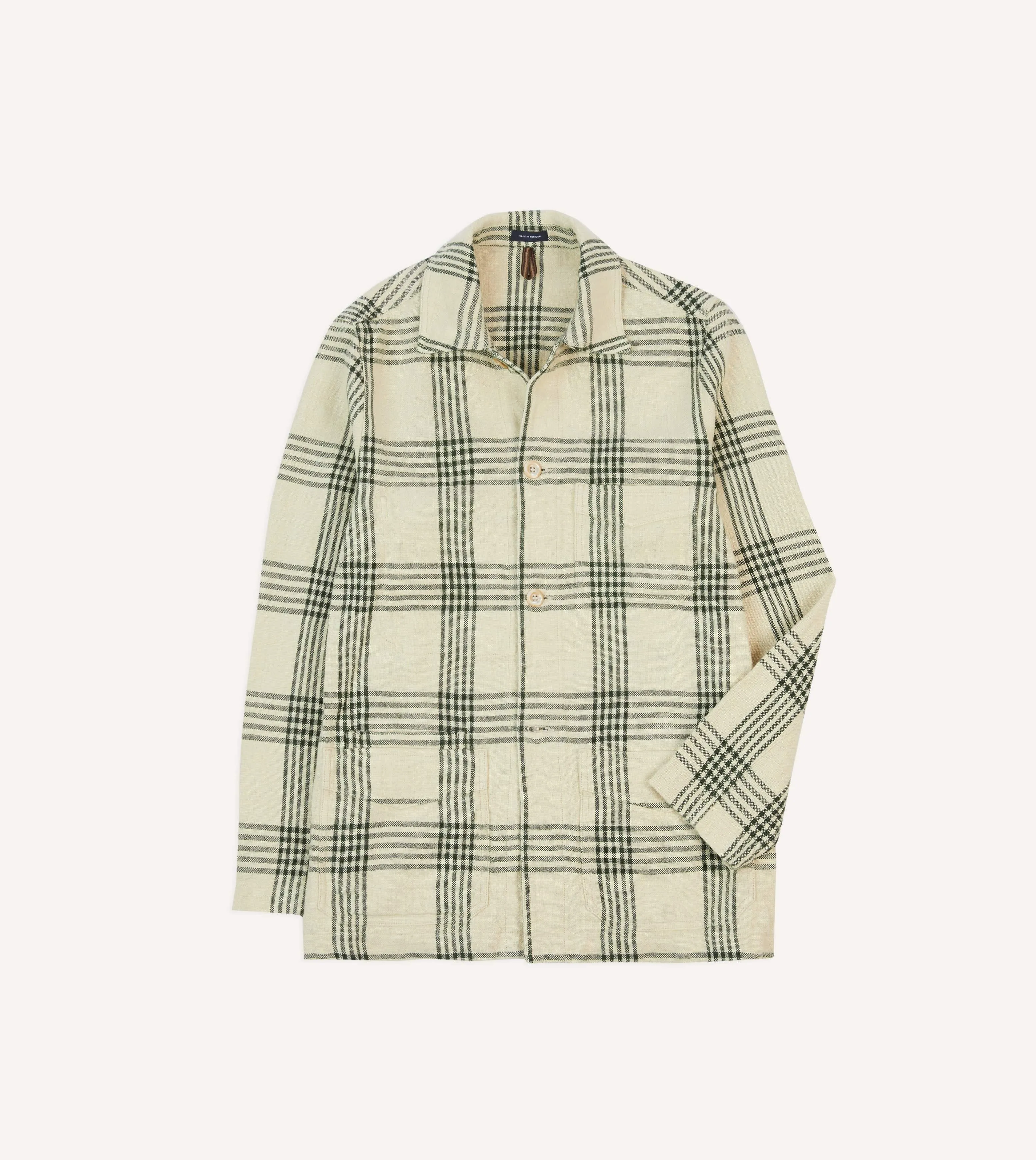 St. JOHN by Drake's Green Check Linen Five-Pocket Chore Jacket