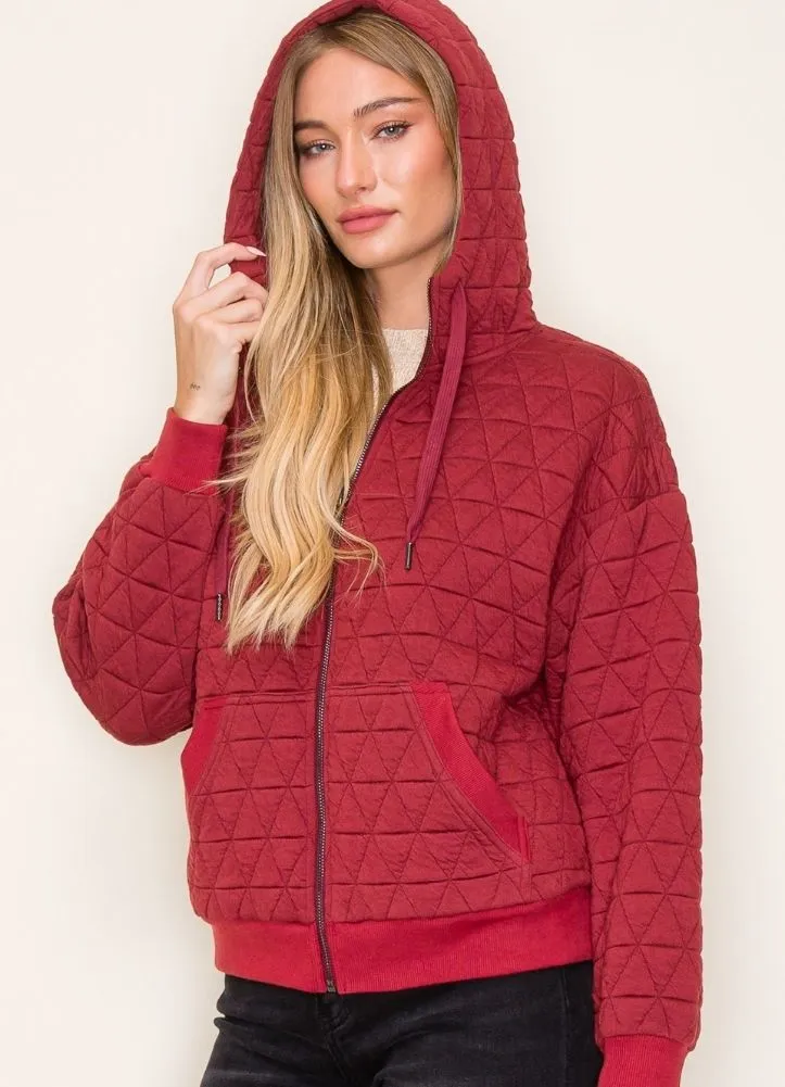 Textured Knit Zip Up Jacket in Burgundy by Staccato