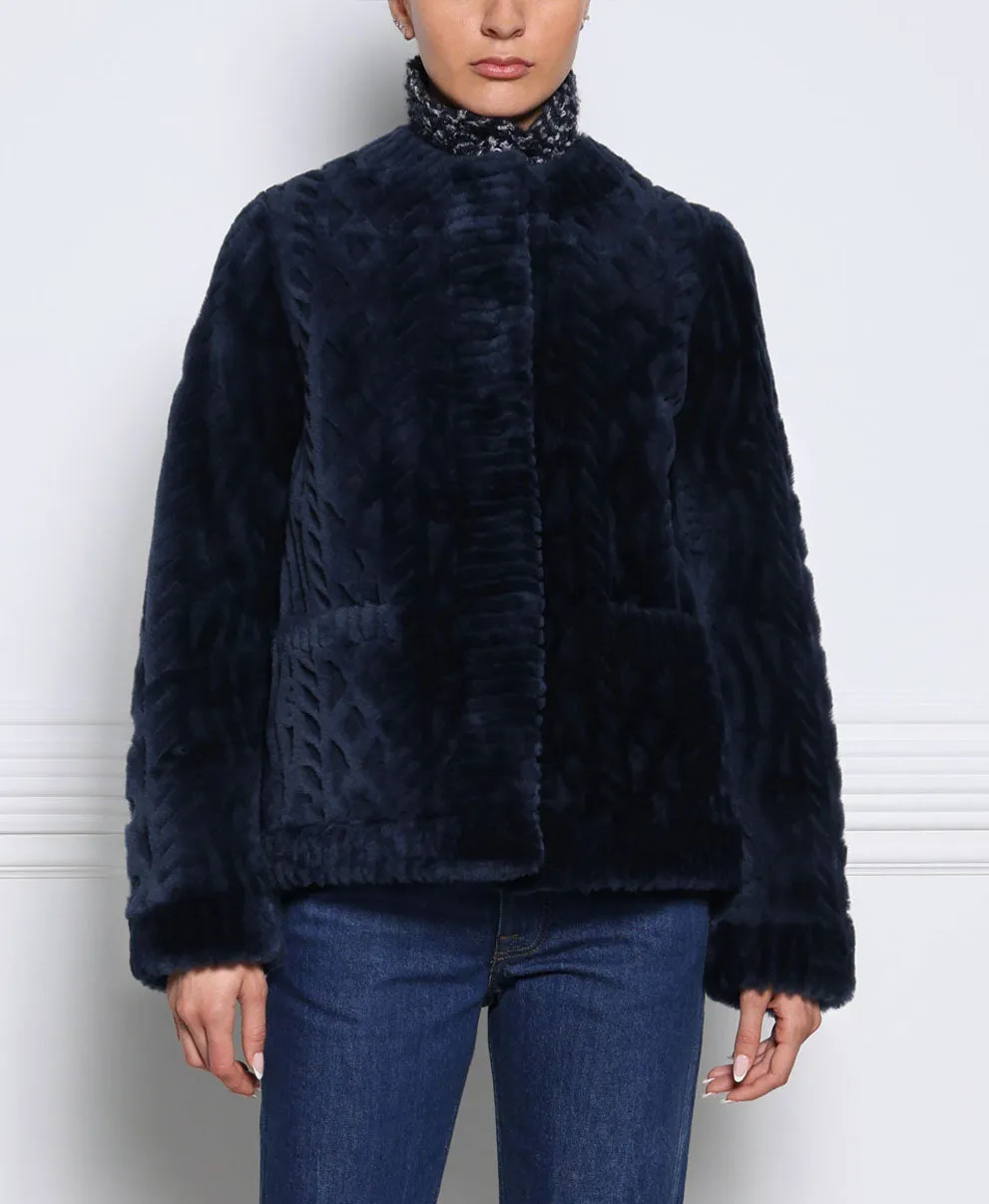 The Wrenley Cable Knit Grooved Shearling Jacket