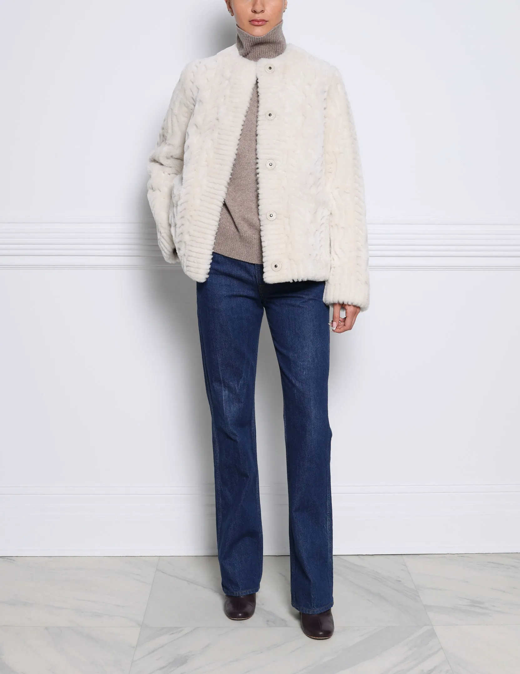 The Wrenley Cable Knit Grooved Shearling Jacket