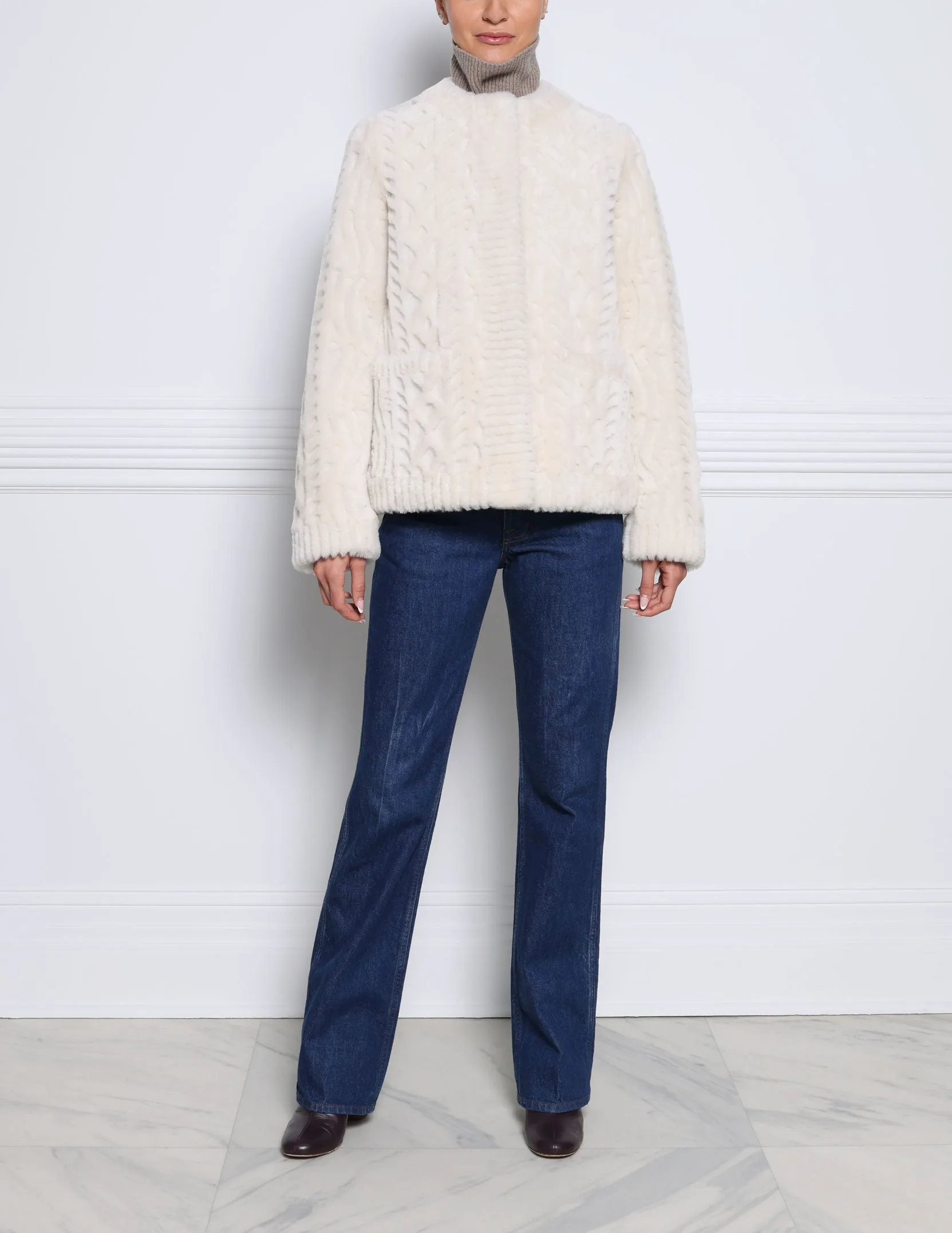 The Wrenley Cable Knit Grooved Shearling Jacket