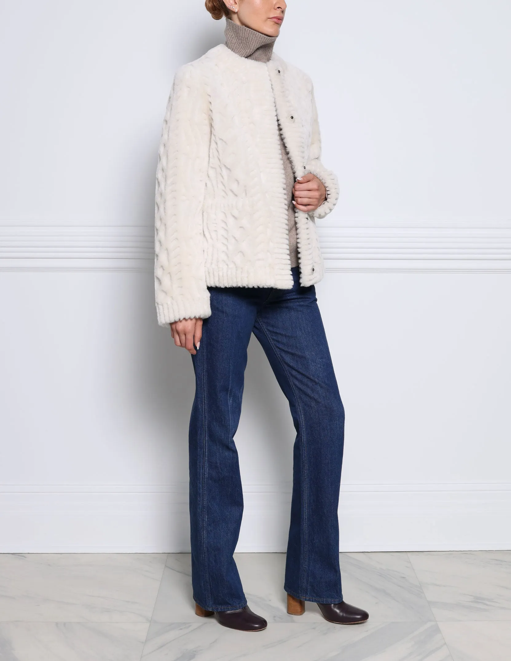 The Wrenley Cable Knit Grooved Shearling Jacket